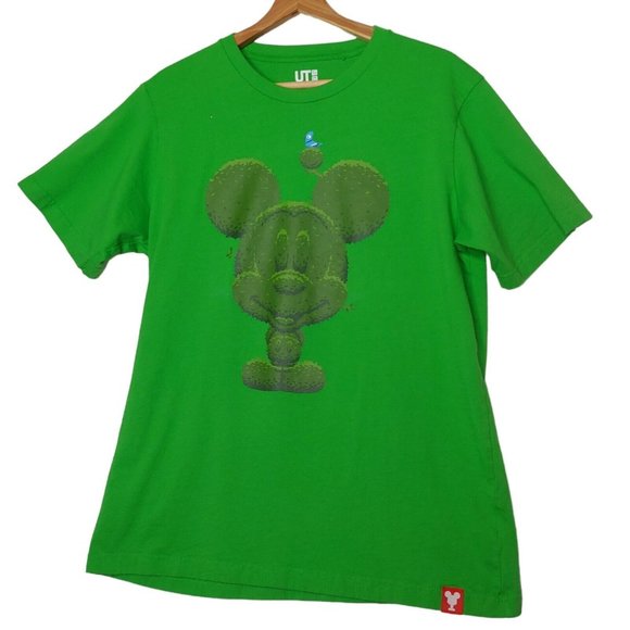 Disney Uniqlo Mickey Mouse Topiary Tree Large T Shirt Blue Bird Green Short Slv - Picture 1 of 7